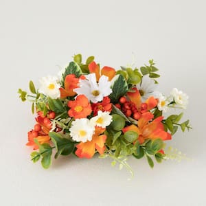 10" Artificial Tangerine & Cream Mixed Flower Orb