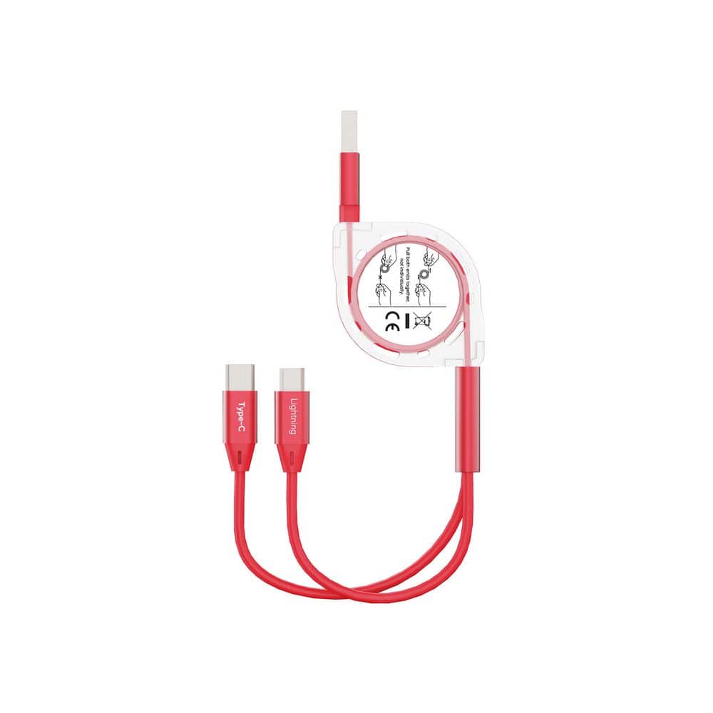 3.3ft 2-in-1 Retractable USB-A to Lightning & Type-C, Fast Charging & Data Syncing Cable-Red price history on PriceWatchPro