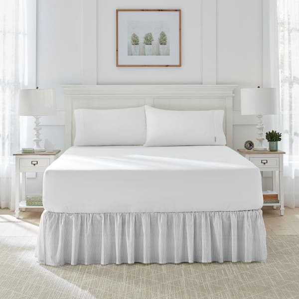 Laura Ashley Classic Ticking Stripe Gray Cotton Queen 15 in. Drop