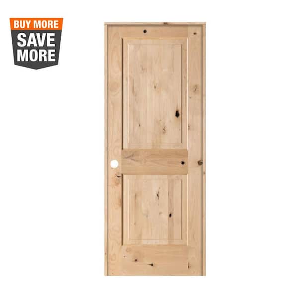 Krosswood Doors 30 in. x 80 in. 2-Panel Square Top Solid Wood Core Rustic Knotty Alder Right-Hand Single Prehung Interior Door