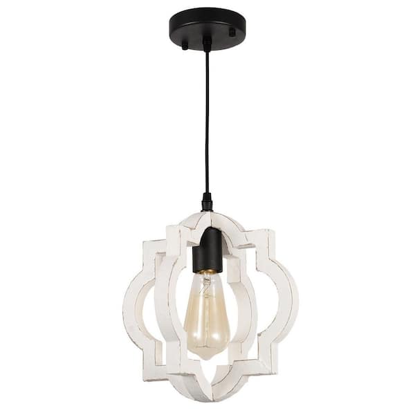 Tatahance 1-Light White Wood Farmhouse Orb Chandelier