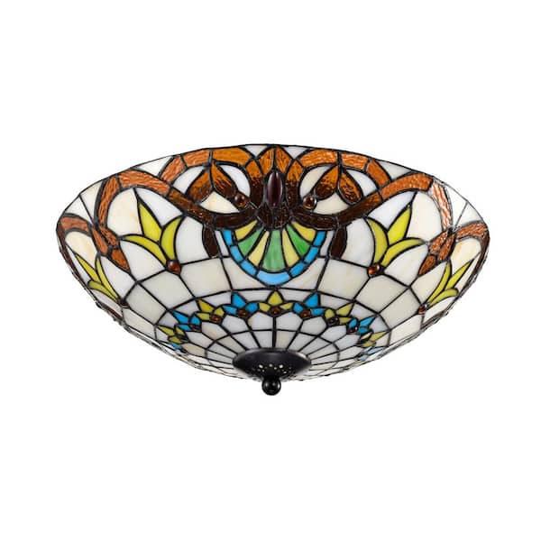 Elspeth 15.7 in. 3-Light Indoor Ivory and Amber Finish Flush Mount Ceiling Light