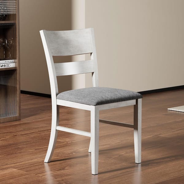 Gray Wash Upholstered Dining Chairs Set Farmhouse Wooden Kitchen Chairs (6-Piece Set) Ladder Back Dining Room Chairs