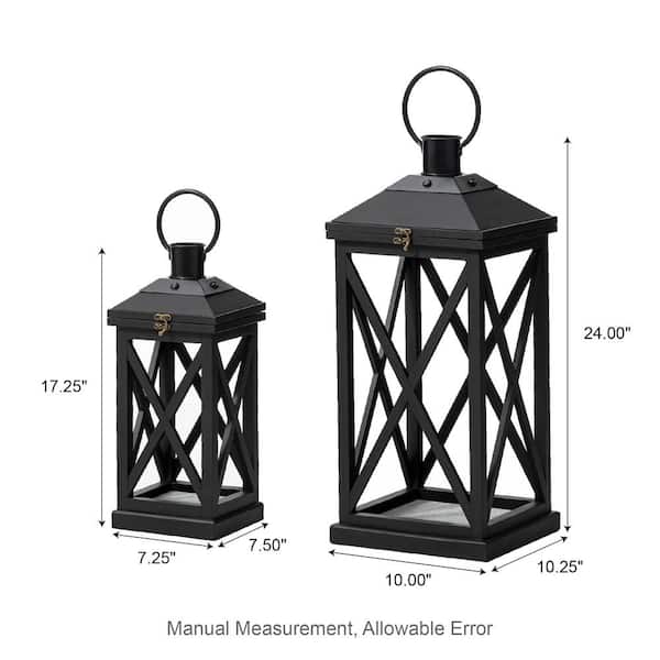Glitzhome Farmhouse Hanging Candle Lanterns Set Of 2 - Oversized Wood & Metal, No Glass (LED Candle Compatible) - View #14