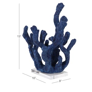 13 in. x 10 in. Blue Polystone Coastal Coral Sculpture