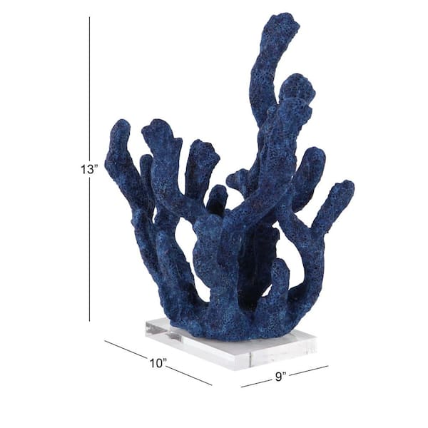 9 in. x 13 in. 13 in. x 10 in. Blue Polystone Coastal Coral Sculpture