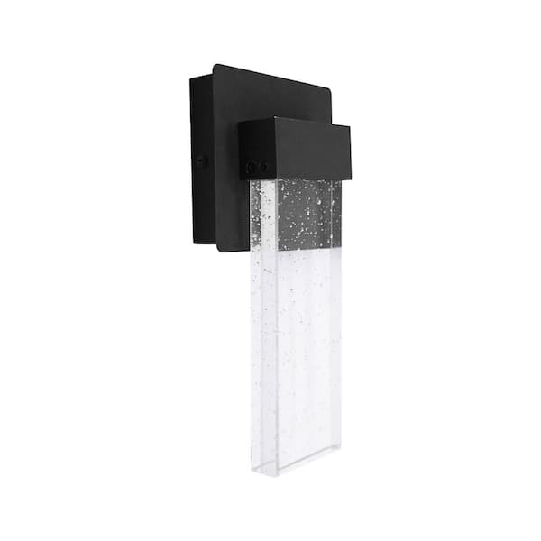 Lecoht 1-Light Outdoor Sconce Black LED Wall Lamp with Crystal Bubble Glass - No Bulb Needed