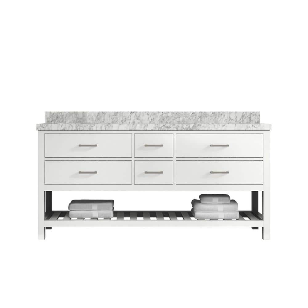 Parker 72" White Solid Wood Double Sink Vanity with Carrara Marble Top