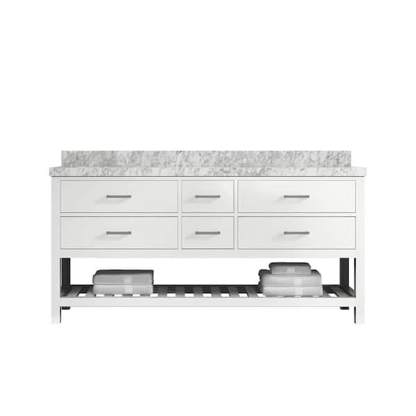 Willow Collections Parker 72 in. W x 22 in. D x 36 in. H Double Sink Bath Vanity in White with 2 in. Carrara Marble Top