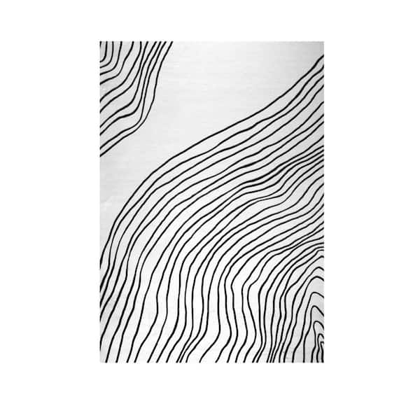 7 ft. x 10 ft. Black and White Abstract Distressed Area Rug