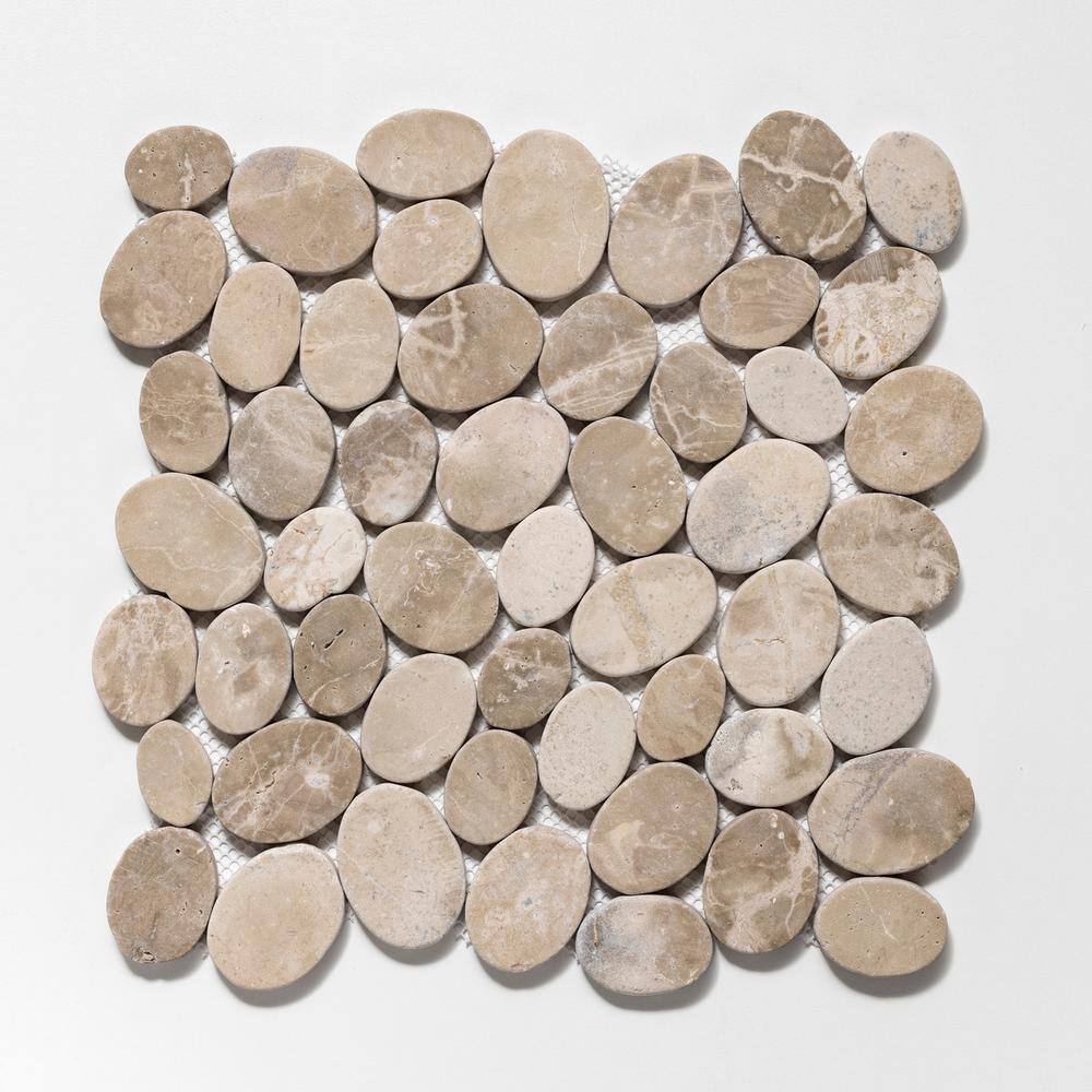 Tan Tumbled Marble Pebble Mosaic Tile for Walls and Floors