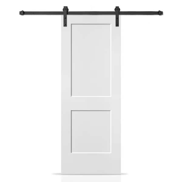 30 in. x 80 in. White Painted MDF Solid Core 2-Panel Shaker Interior Sliding Barn Door with Hardware Kit