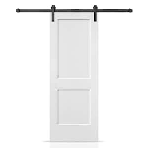 30 in. x 80 in. White Primed MDF Solid Core 2-Panel Shaker Interior Sliding Barn Door with Hardware Kit
