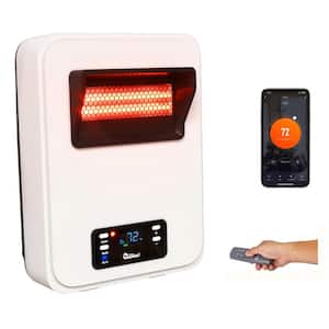 1500-Watt White Wall Hung or Wall Mount Electric Compact Space Heater Dual System w/ Infrared and Fan Forced, WiFi, RC