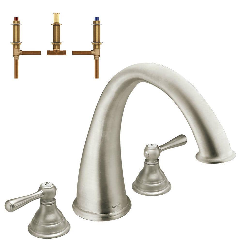 Moen Kingsley 2 Handle Deck Mount Roman Tub In Brushed Nickel Valve Included T920bn 4792 The Home Depot