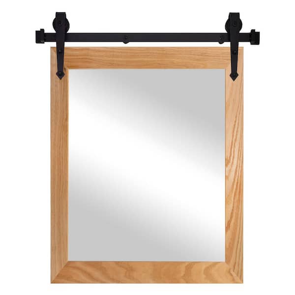 Rayne Mirrors (33 in. W x 44 in. H) Natural Oak Hardwood Mirror With Steel Barndoor Rail