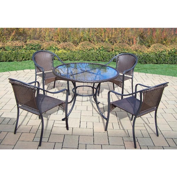 Unbranded 5-Piece Wicker Outdoor Dining Set with Oatmeal Cushions