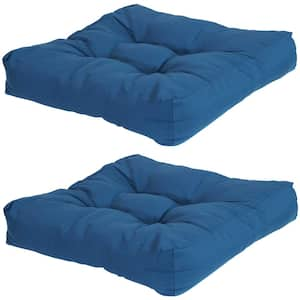 20 in. x 20 in. Blue Square Tufted Outdoor Seat Cushions (Set of 2)