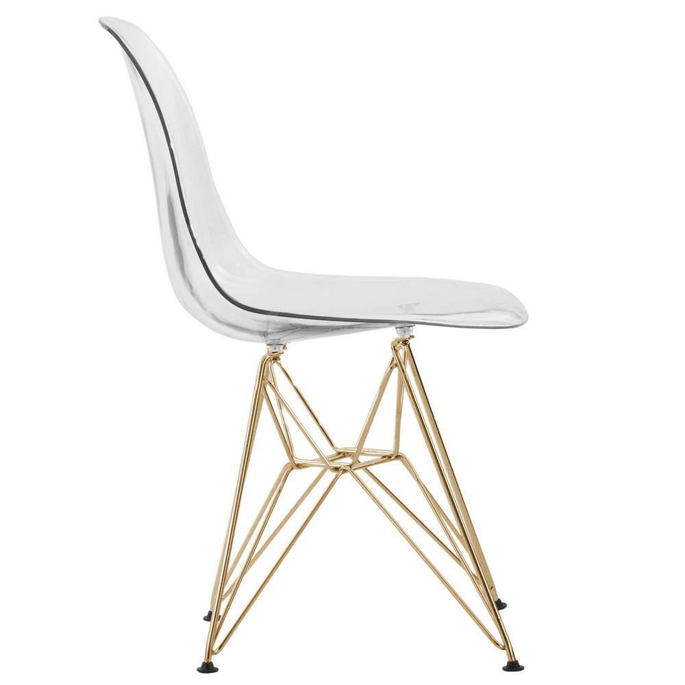Eiffel Cresco 17" Clear Molded Modern Side Chair with Gold Metal Base