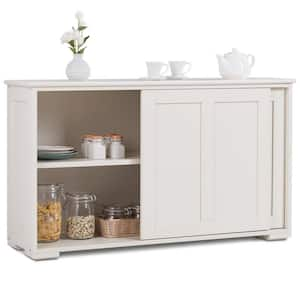 42 in. Antique White Wood Kitchen Storage Cabinet Sideboard Buffet Cupboard with Sliding Door