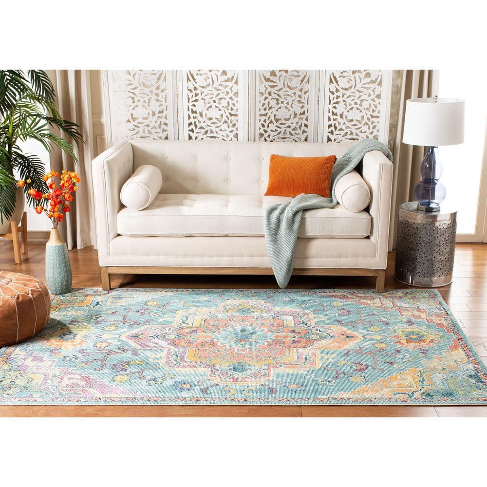 Teal and Orange Medallion Synthetic Runner Rug