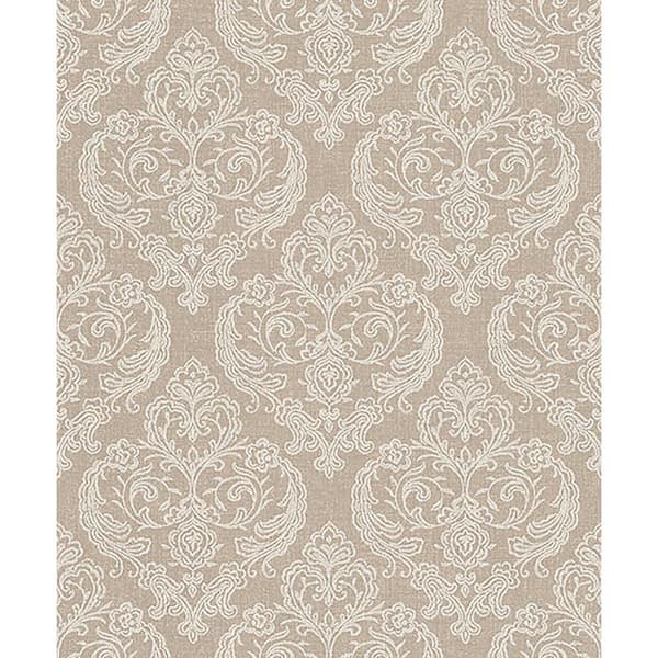 Crown Ida Beige Damask Vinyl Peelable Wallpaper (Covers 56.4 sq. ft.)