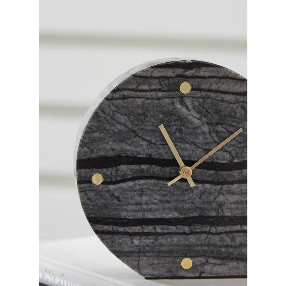 Black Marble Contemporary Table Clock Set with Gold Accents