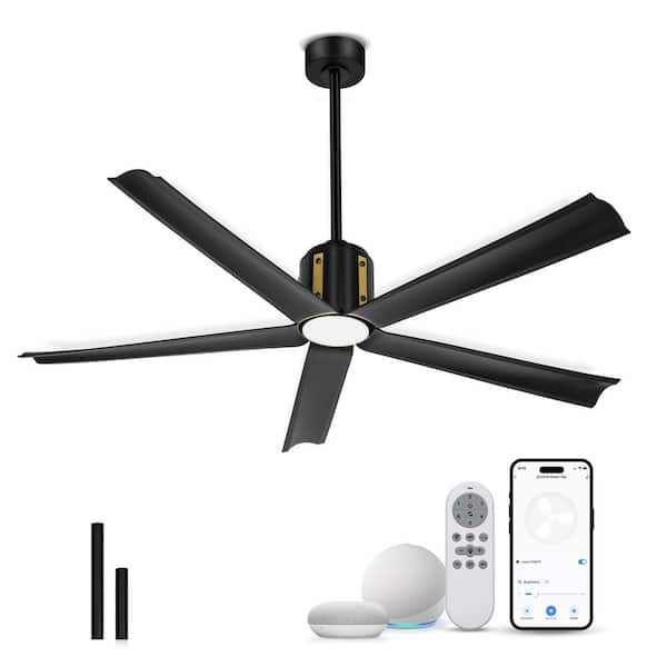 60 in. Smart Indoor Black Low Profile Standard Downrod Mount Ceiling Fan with Bright White Integrated LED