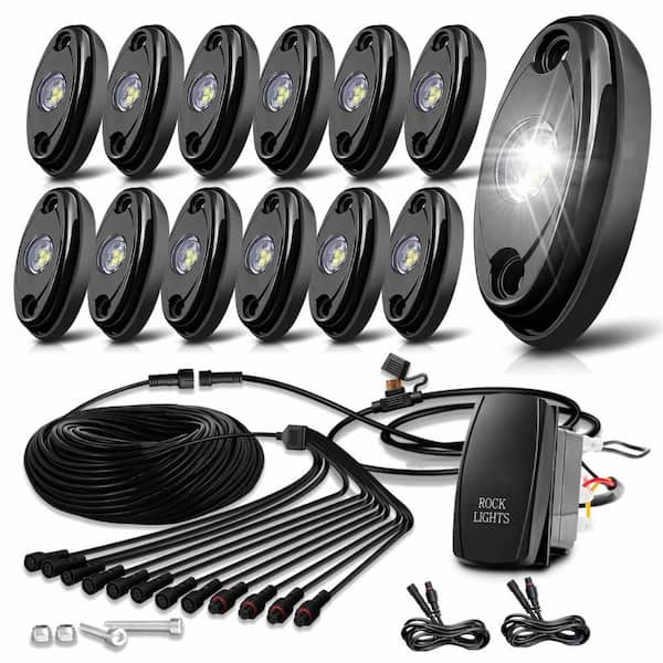 12-Piece Pure White LED Rock Light Kit with Rocker Switch Harness for Trucks, ATVs, UTVs and SUVs