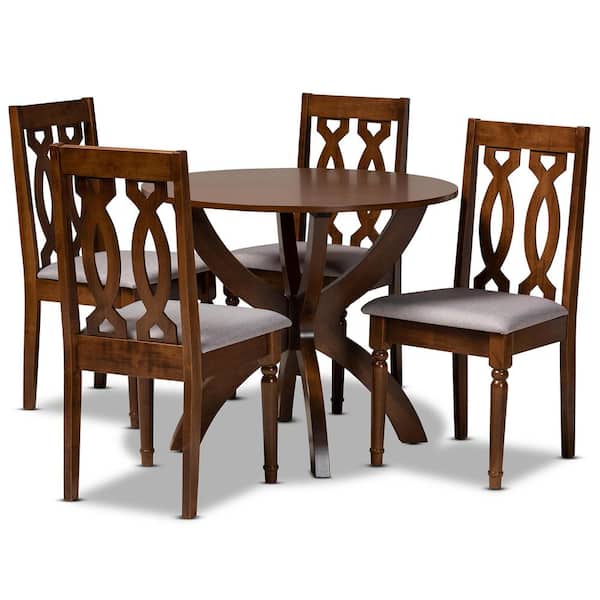 Baxton Studio Mona 5-Piece Grey and walnut brown Dining Set