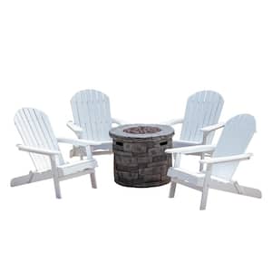 Maison White 5-Piece Wood and Concrete Patio Fire Pit Seating Set