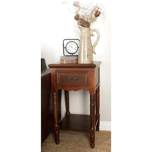 16 in. Brown 1 Drawer and 1 Shelf Large Rectangle Wood End Accent Table