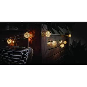10-Light 11 ft. Indoor/Outdoor Plug-In Integrated LED Bulb Small Rattan String Light