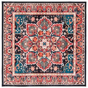 Riviera Red/Navy 7 ft. x 7 ft. Machine Washable Medallion Border Square Area Rug
