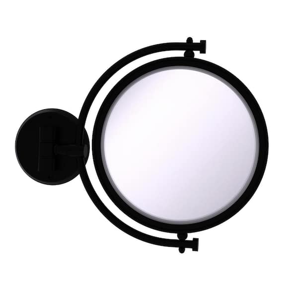 Allied Brass 8 in. W x 10 in. H Small Large Round Tri Fold Metal Framed Magnifying Wall Bathroom Vanity Mirror in Matte Black