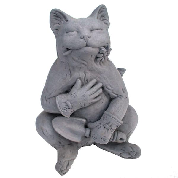Unbranded Cast Stone Gardening Cat Statue Antique Gray