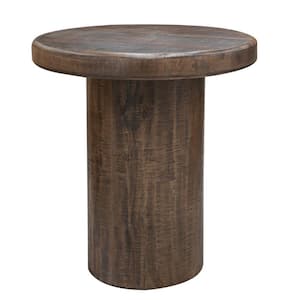 21.75 in. Brown Round Wood End Table with Wooden Frame