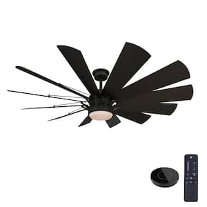Trudeau 60 in. LED Matte Black Ceiling Fan with Light and Remote Control works with Google and Alexa