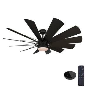 Trudeau 60 in. LED Matte Black Ceiling Fan with Light and Remote Control works with Google and Alexa
