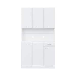 39.37 in. W x 15.35 in. D x 70.87 in. H White Kitchen Linen Cabinet with 6-Doors, 1-Open Shelves and 1-Drawer