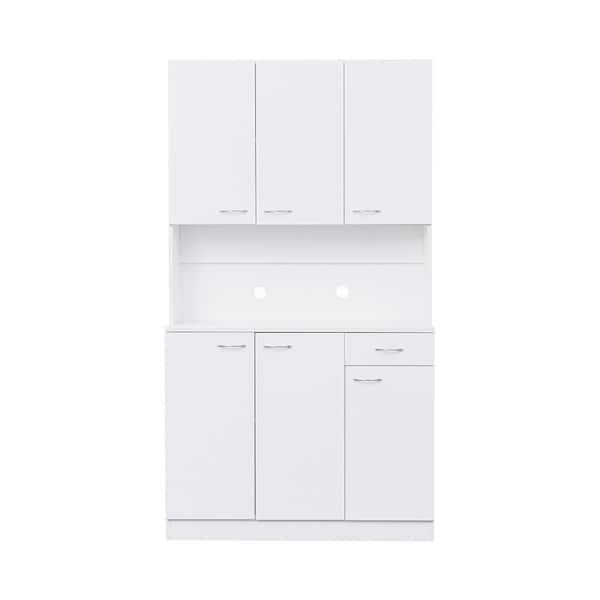 Unbranded 39.37 in. W x 15.35 in. D x 70.87 in. H White Kitchen Linen Cabinet with 6-Doors, 1-Open Shelves and 1-Drawer