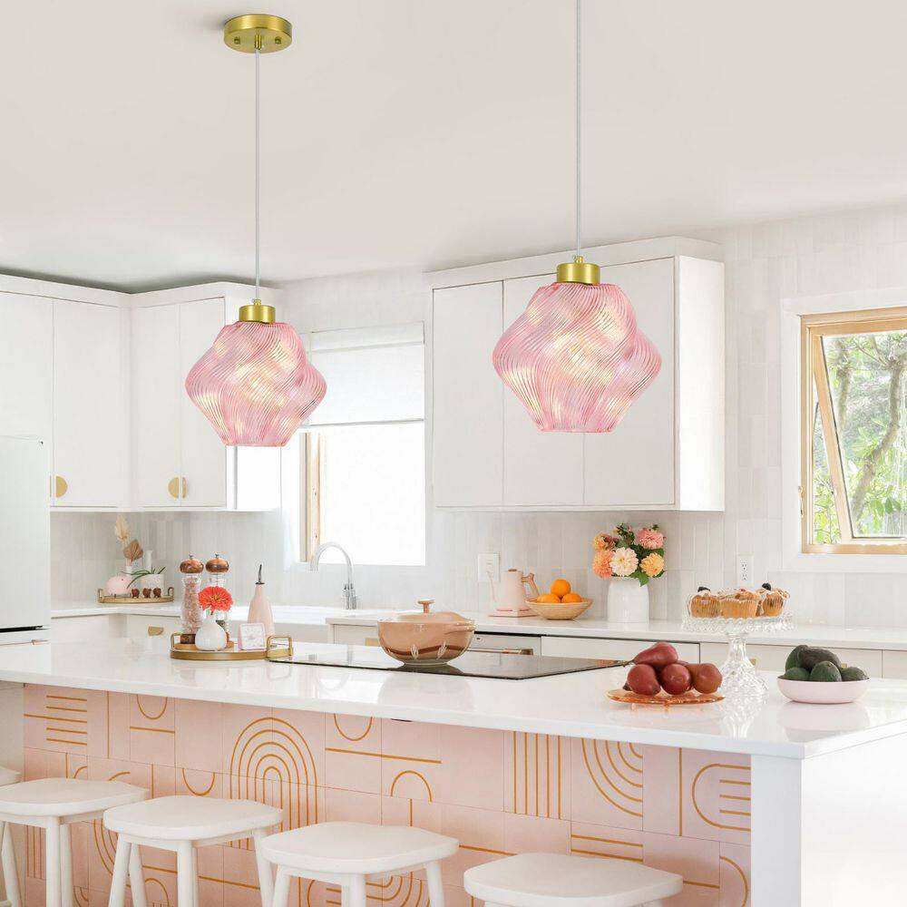 Home Light 60-Watt 1 Light Gold Modern Pendant Light With Pink Twisted Glass Shade, No Bulbs Included, 1-Pack price history on PriceWatchPro