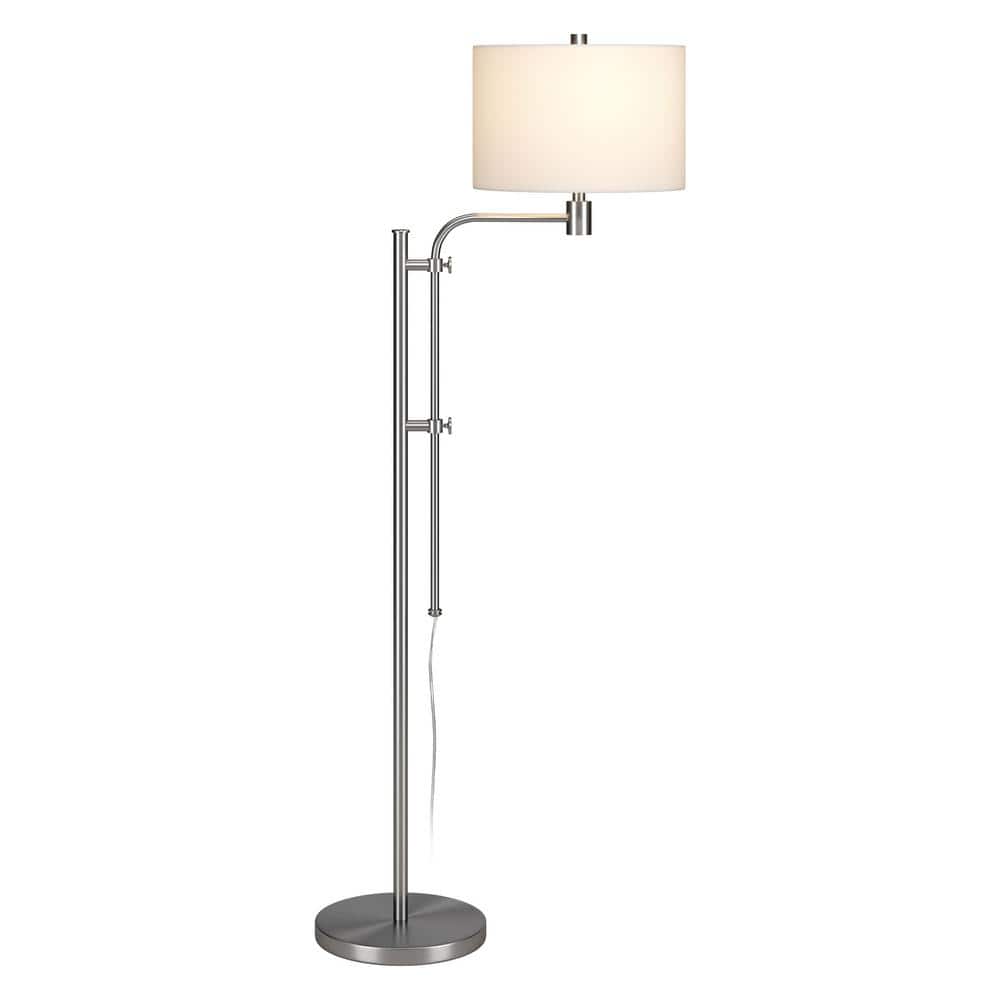 Adjustable Silver Industrial Floor Lamp with Drum Shade