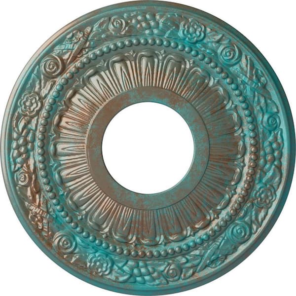 Ekena Millwork 7/8 in. x 12-1/8 in. x 12-1/8 in. Polyurethane Nadia Ceiling Medallion, Copper Green Patina