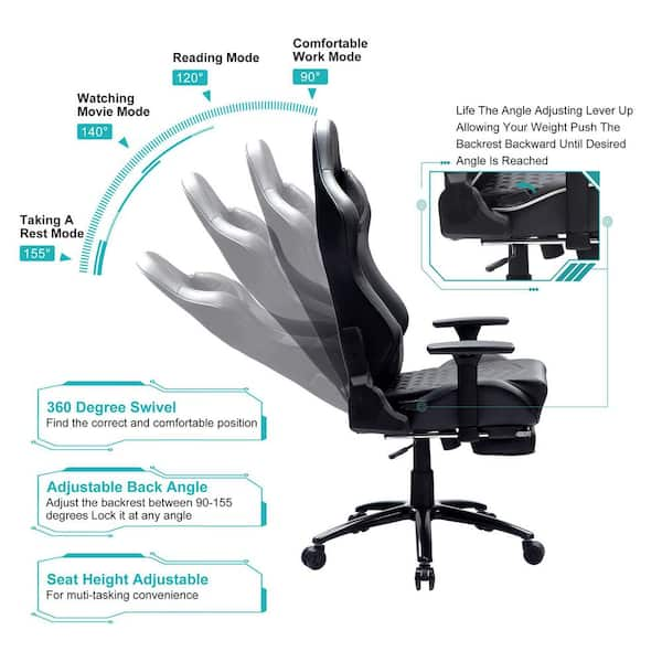 The Seat Cushion Has USB Heat Dissipation, and The Seat Height Can Be Adjusted to Rotate The Racing Video Game Chair - Black