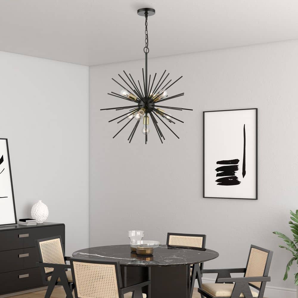 Tribeca Shiny Black and Brass 7-Light Sputnik Chandelier