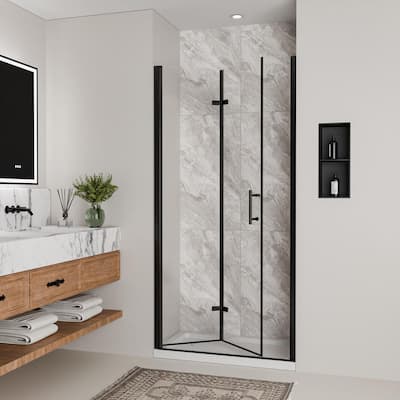 34-35 in. W x 72 in. H Bi-Fold Pivot Frameless Shower Doors in Matte Black with 1/4 in. Tempered Glass