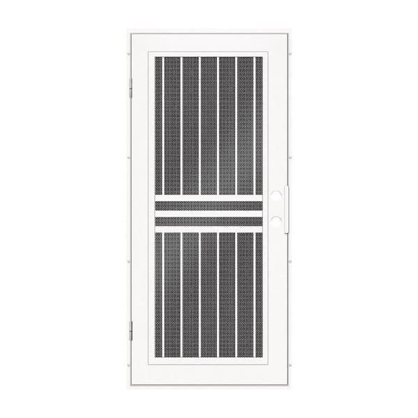 Unique Home Designs Plain Bar 30 in. x 80 in. Right Hand/Outswing White Aluminum Security Door with Black Perforated Screen