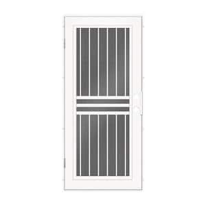 Plain Bar 36 in. x 80 in. Right Hand/Outswing White Aluminum Security Door with Black Perforated Screen