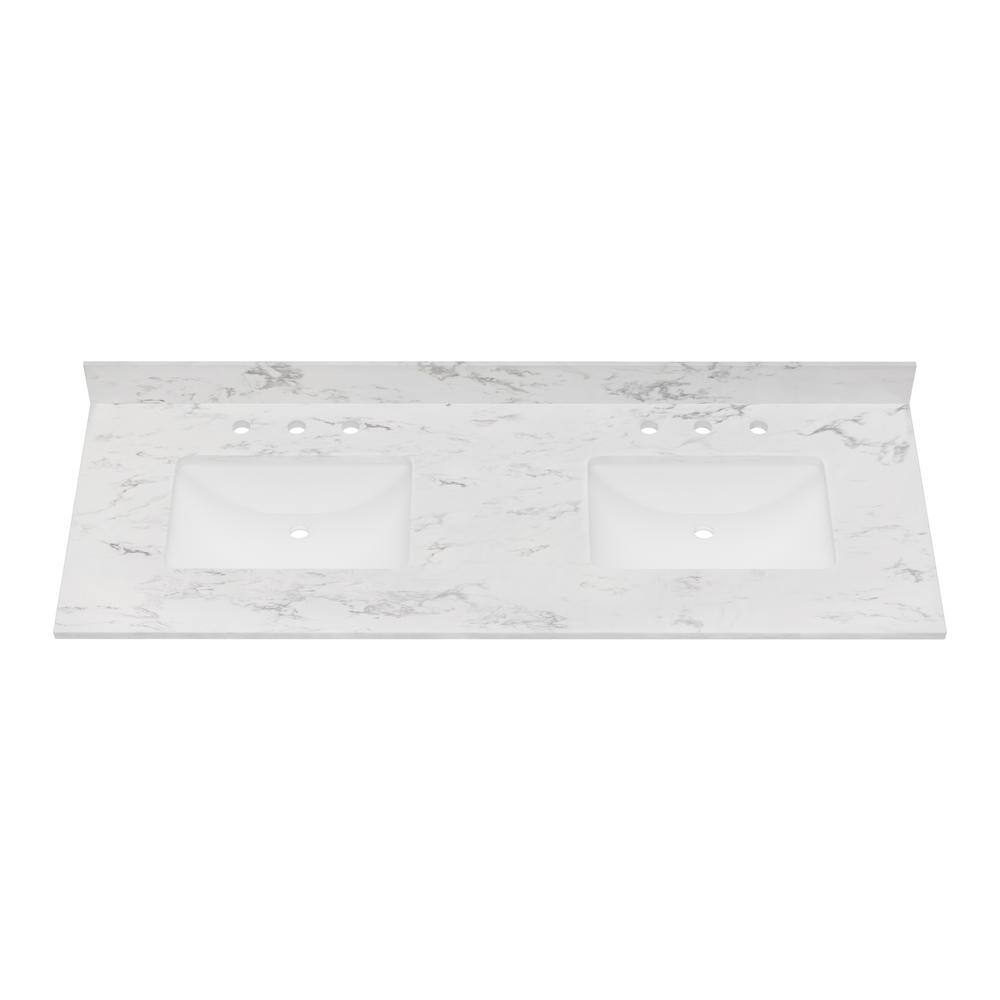 61'' White Engineered Stone Double Sink Vanity Top